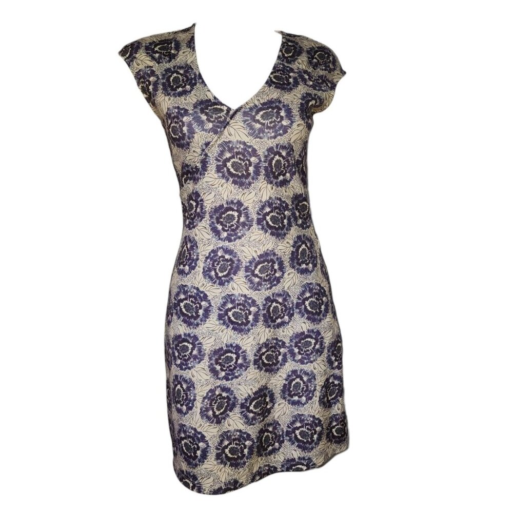 R.E.I. REI Dress Womens Size XXS Purple Tan Floral Pullover‎ V Neck Active